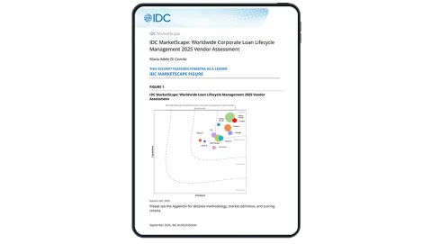 Image of tablet with cover slide for the "IDC MarketScape: Worldwide Corporate Loan Lifecycle Management 2025 Vendor Assessment" report