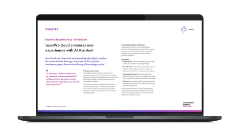 Image of laptop with cover slide of "LaserPro cloud enhances user experiences with AI Assistant" brochure