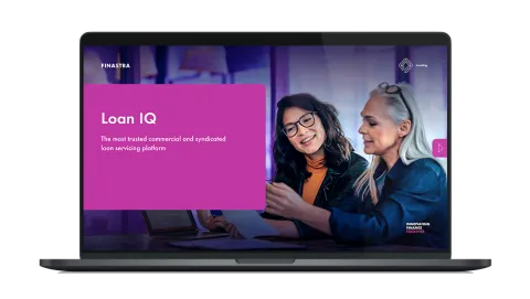 Image of laptop with cover slide for "Loan IQ Brochure"