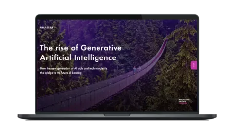 Image of laptop with cover slide of "The rise of Generative Artificial Intelligence in financial services" white paper