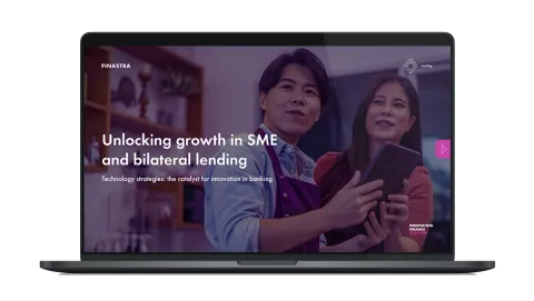 Image of laptop with cover slide of "Unlocking growth in SME and bilateral lending" white paper