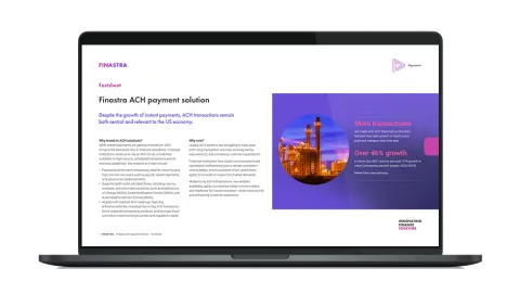 Image of laptop with cover slide for "ACH payments in the US continue to grow - how will you respond?" factsheet