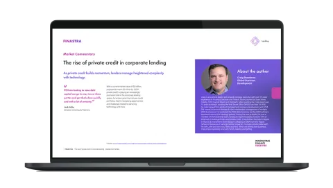 Image of laptop with cover slide of "The rise of private credit in corporate lending" report