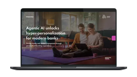 Image of laptop with cover slide of "Agentic AI unlocks hyper-personalization for modern banks" whitepaper