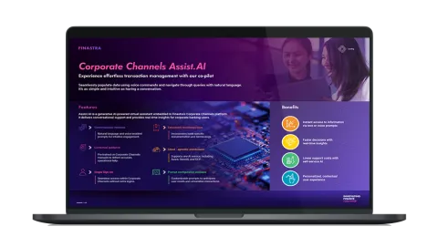 Image of laptop with cover slide of "Corporate Channels Assist.AI" infographic