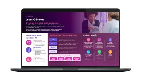 Image of laptop with cover slide for the "Loan IQ Nexus: Bringing interoperability to the loan market" infographic