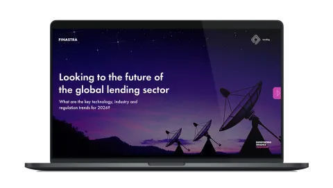 Image of laptop with cover slide for the "2026 Lending Outlook: Looking to the future of the global lending sector" white paper