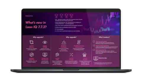 Image of laptop with cover slide for the "Loan IQ 7.7.3 Infographic"