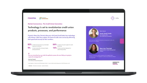 Image of laptop with cover slide of "Market commentary: The Credit Union Connection with Mary Kay" white paper