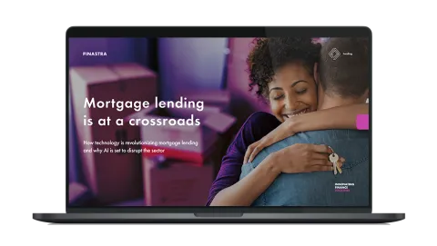 Image of laptop with cover slide of "Mortgage lending is at a crossroads" whitepaper