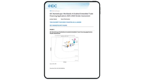 Cover image for the "IDC MarketScape: Worldwide AI-enabled trade financing applications 2025-2026 vendor assessment" report