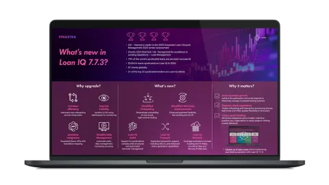 Image of laptop with cover slide for the "Loan IQ 7.7.3 Infographic"