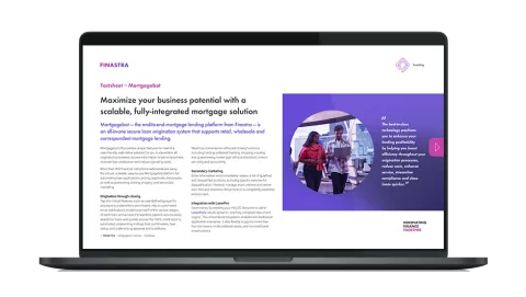 Image of laptop with cover slide of "Maximize your business potential with a scalable, fully-integrated mortgage solution" brochure