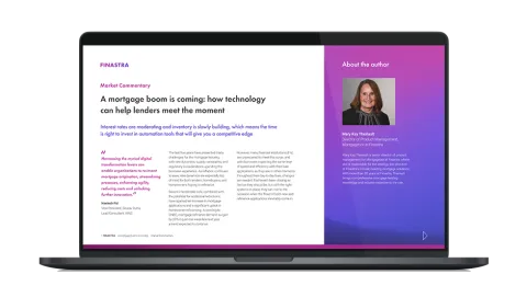 Image of laptop with cover slide of "A mortgage boom is coming: how technology can help lenders meet the moment" report