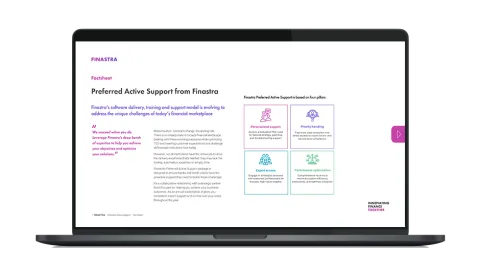 Image of laptop with cover slide for the "Finastra Preferred Active Support for Retail Lending" factsheet