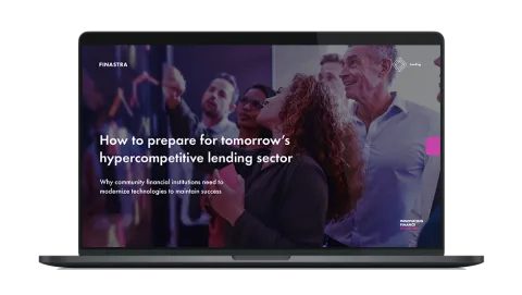Image of laptop with cover slide of "How to prepare for tomorrow’s hypercompetitive lending sector" whitepaper