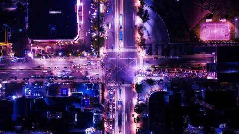 Image of a bird's eye view of an intersection at night