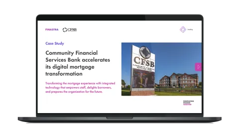 Image of laptop with cover slide for the "How CFSB modernized mortgages with Finastra’s integrated lending ecosystem" brochrure