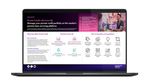 Image of laptop with cover slide for the "Private Credit solutions powered by Loan IQ" infographic