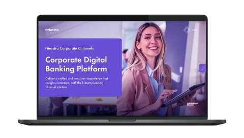 Image of laptop with cover slide of "A unified, modern digital experience for corporates" brochure