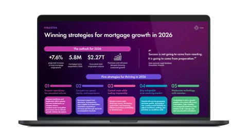 Image of laptop with cover slide of "Winning strategies for mortgage growth in 2026" infographic