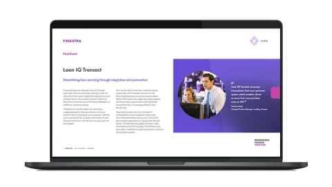 Image of laptop with cover slide for the Loan IQ Transact factsheet