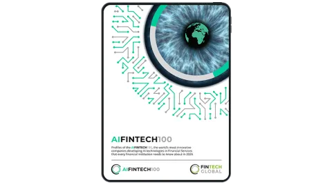 Image of tablet with cover slide of "Finastra is an AIFINTECH00 company 2026" report