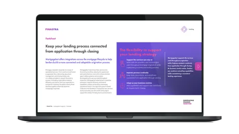 Image of laptop with cover slide for the "Keep your lending process connected with Mortgagebot integrations" factsheet