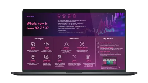 Image of laptop with cover slide for the "Loan IQ 7.7.3 Infographic"