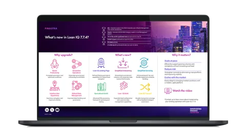 Image of laptop with cover slide for the "Loan IQ 7.7.4: Smarter Corporate Lending" infographic
