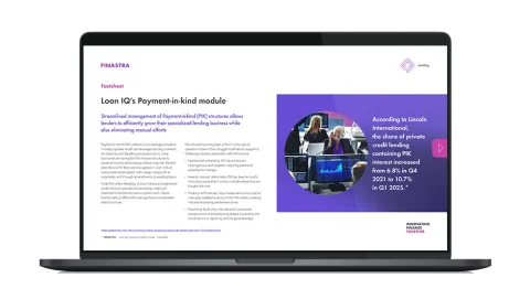 Image of laptop with cover slide for the "Loan IQ's Payment-in-Kind (PIK) module" brochure