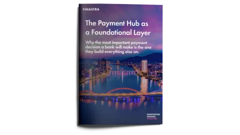 Image of magazine with cover slide of "The Payment Hub as a foundation layer" report