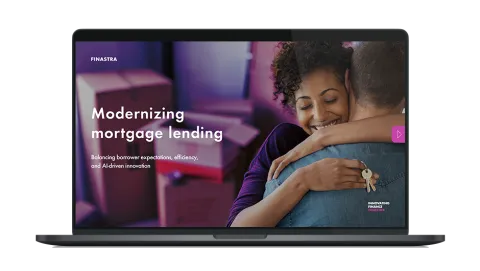 Image of laptop with cover slide of "Modernizing mortgage lending" whitepaper