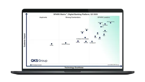 Image of laptop with cover slide for the "QKS Group SPARK Matrix™: Digital Banking Platform, Q2 2026" report