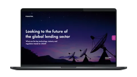 Image of laptop with cover slide for the "2026 Lending Outlook: Looking to the future of the global lending sector" white paper