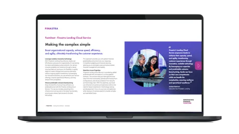 Image of laptop with cover slide for the Finastra Lending Cloud Service factsheet