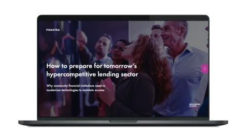 Image of laptop with cover slide of "How to prepare for tomorrow’s hypercompetitive lending sector" whitepaper