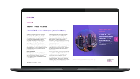 Image of laptop with cover slide for the "Islamic Trade Finance: Scale Sharia-compliant trade finance with Trade Innovation" factsheet