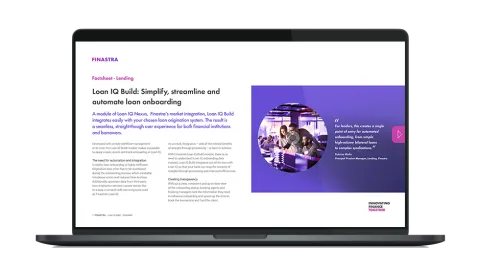 Image of laptop with cover slide for "Loan IQ Build for onboarding (Factsheet)" brochure