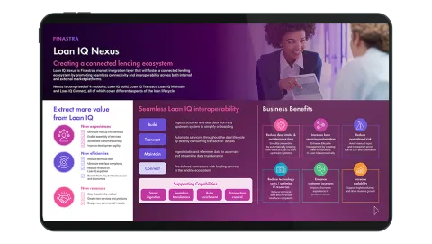 Image of laptop with cover slide for the "Loan IQ Nexus: Bringing interoperability to the loan market" infographic