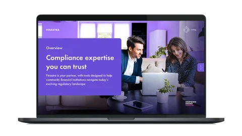Image of laptop with cover slide of "Stay compliant with confidence" brochure