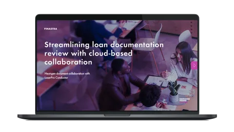 Image of laptop with cover slide of "Streamlining loan documentation review with cloud-based collaboration" white paper