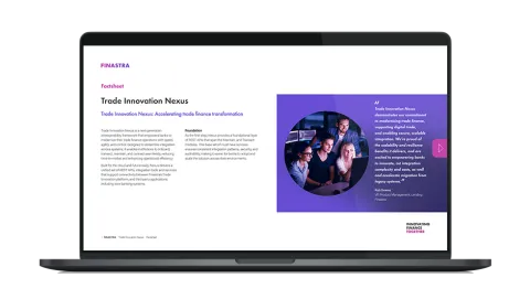 Image of laptop with cover slide of "Trade Innovation Nexus" factsheet