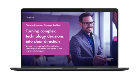Image of laptop with cover slide of "Turning complex technology decisions into clear direction" brochure
