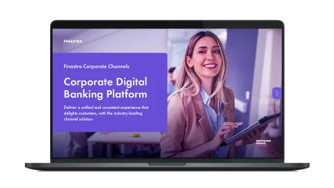 Image of laptop with cover slide of "A unified, modern digital experience for corporates" brochure