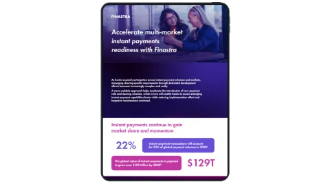 Image of tablet with cover slide of "Accelerate multi-market instant payments readiness with Finastra" infographic