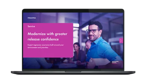 Image of laptop with cover slide for the "Expert regression assurance built around your environment and priorities" brochure