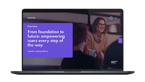 Image of laptop with cover slide for the "LaserPro Lending Platform: From foundation to future, empowering users every step of the way" brochure