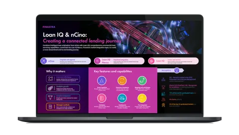 Image of laptop with cover slide for the "Loan IQ and nCino: Connecting the lending lifecyle via seamless integration" infographic
