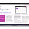 Image of laptop with cover slide for "Cash Portal powered by Finastra Corporate Channels" brochure